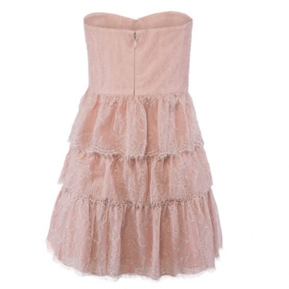 BCBG 3 TIERED STRAPLESS LACE PARTY DRESS - Picture 2 of 4